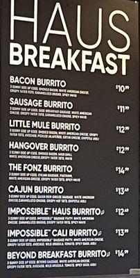 Breakfast Burrito Menu