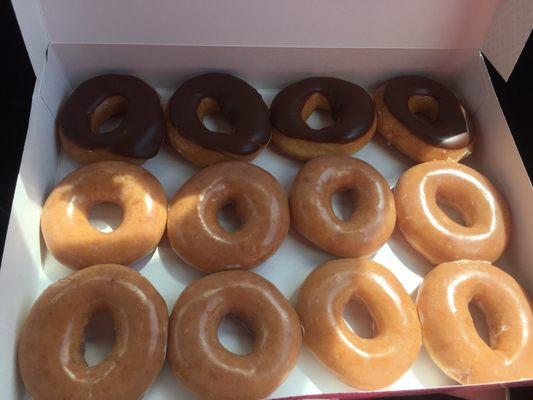 Chocolate iced and original glazed