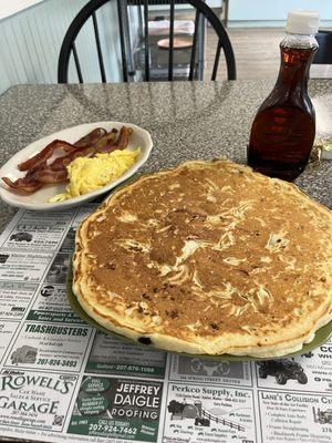 Blueberry pancake bacon and eggs