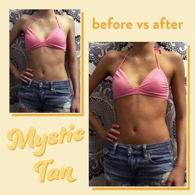 Before and After of our Mystic Spray Tan! Results are after the 6-8 hour development time.