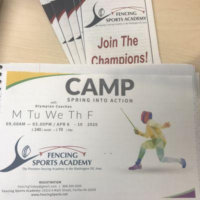 Spring Camp registration open. fencingsports.net