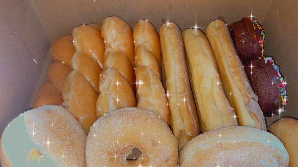 Glazed twists. Maple bars. Sprinkles. Sugar