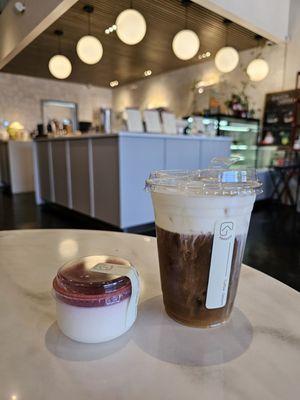 Coconut cold brew and strawberry panna cotta was delicious