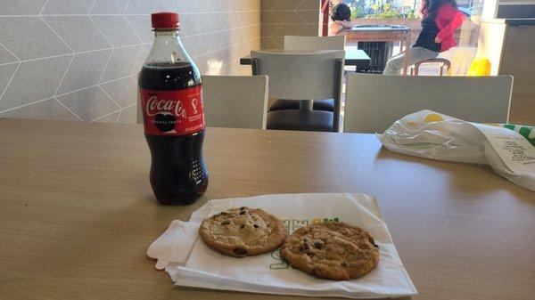 Coca-Cola and two cookies