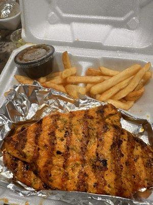 Chicken entree. Came with rice, beans and fries