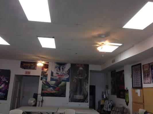 The first of our renovations: Ceiling fans to replace the old chandeliers!