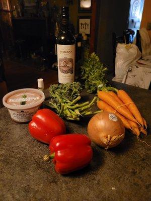 3/21/2022 - Grabbed some great veggies, local salsa and a bottle of delicious Malbec.