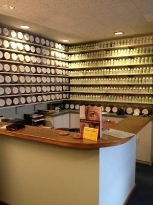 Dr. Wang's office in the Securities Building has a Chinese pharmacy, both raw herb and powdered.