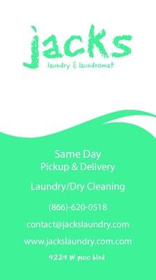 We offer same day pickup & delivery fluff & fold as well as drop off service.