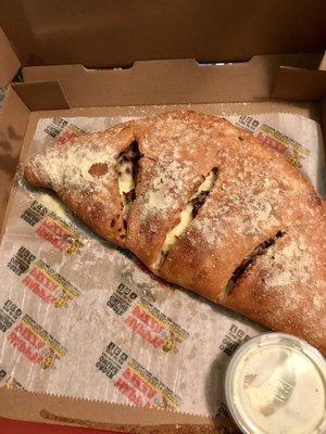 Mushroom, Steak and Cheese loaded Calzone! 5- Stars!