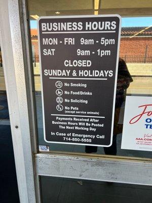 Actual hours that need to be updated on Yelp for this location.