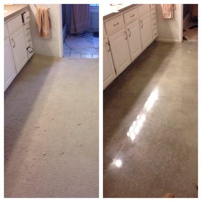 Before and after of our new polished concrete. So beautiful and thrilled with the results.