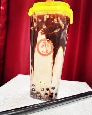 Chocolate milk tea with black boba