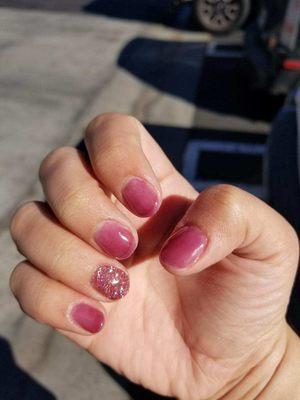 SNS nails by Lee-Ann (#49-plum, #138-glitter).