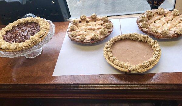 Pecan, apple and pumpkin pies