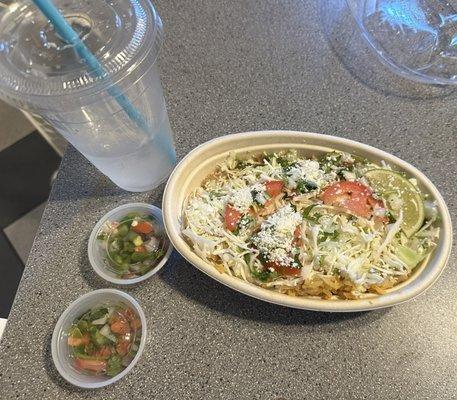 The Bowl- vegetarian and a small cherry limeade