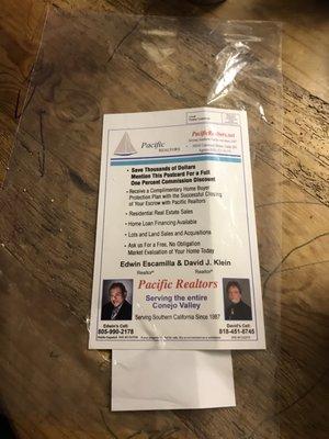 Please don't litter my door with your flyers unless it's from recycled paper and plastics. These just end up the land fills.