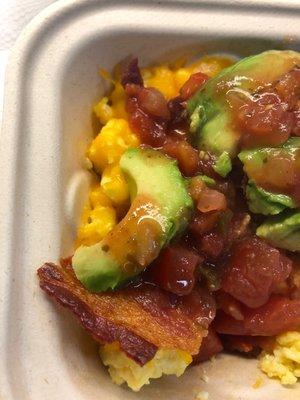 Breakfast power bowl with bacon and salsa!