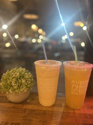 Oolong milk tea and Caribbean Green Tea, Iced