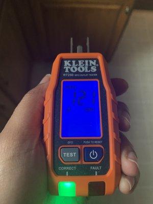 GFCI Tester on a kitchen receptacle in Atlanta, GA.