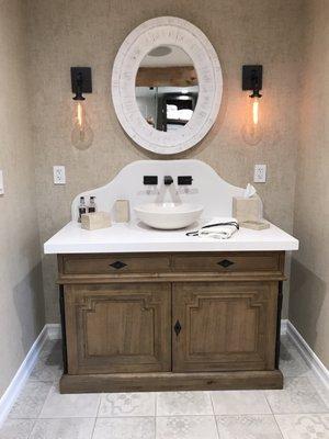 Very stylish bath vanity top and detail installed and finished by JR Builders