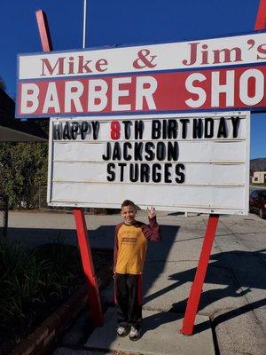 They found out its his birthday party is tomorrow and did not hesitate to put his name up on their billboard. Class act!