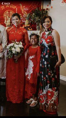 My sister in law's custom chinese influenced ao dai on the right