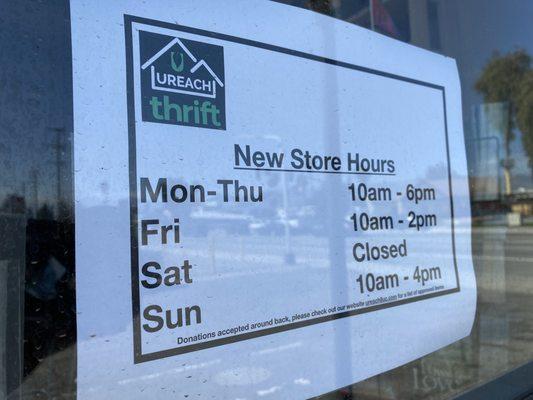 New Store Hours of March 2021