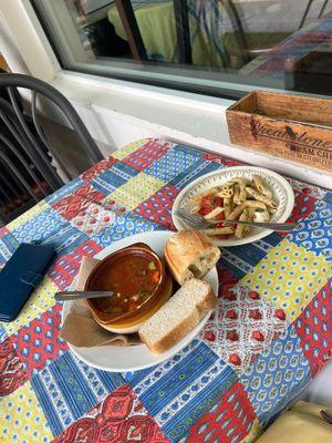 Perfect lunch. Gazpacho and pasta salad.