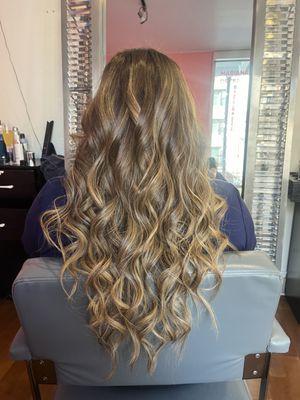 Sun kiss color & blowout with curls