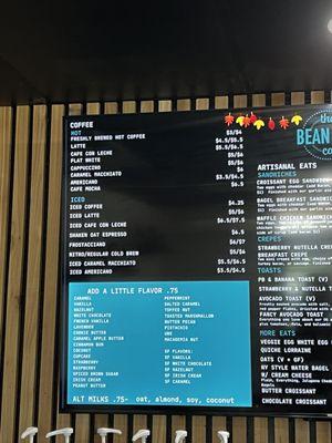 Coffee menu