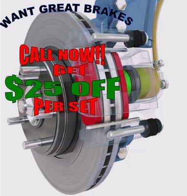 Best Brake Service In Laurel, MD.  Brake Pads and Rotors.  $25 off per set for brake service.