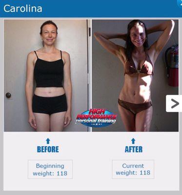 Carolina didn't change bodyweight but completely recomped - exchanging fat weight for muscle weight - at age 40 no less!