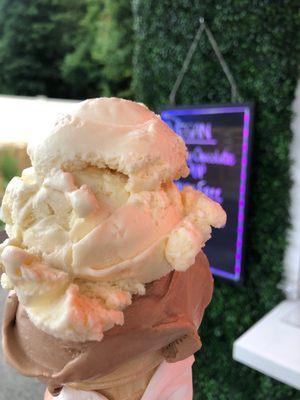 Double-dip: Milk, chocolate on the bottom, salted caramel on top. Sitting on a gluten-free cone. Scrumptious.