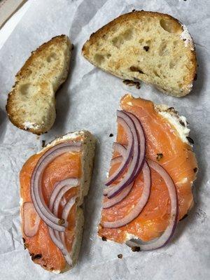 Lox without tomatoes, capers & barely any cream cheese.