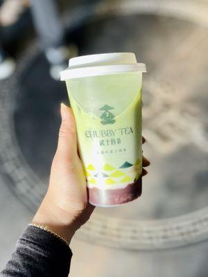 Matcha red bean milk tea