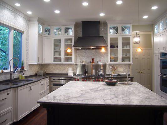 Full kitchen remodel. Custom design and marble island countertop.