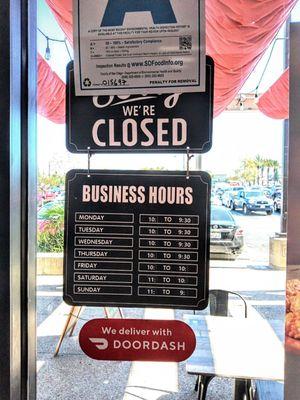 This is the photo of their business hours and you can also order on Door Dash