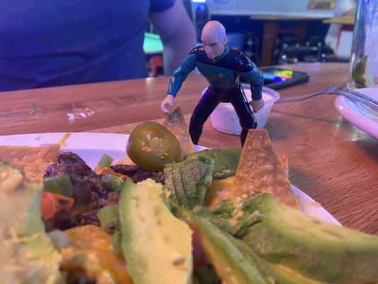 Capt Picard enjoying carne asada nachos!!