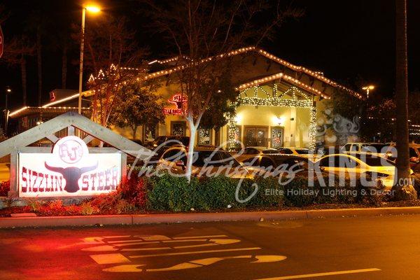 Restaurant lit up for the Holidays.