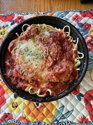 Veal parmigiana with pasta