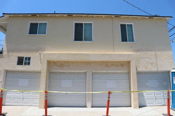 Covered new moment frame with stucco to match existing building.