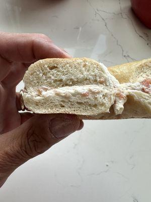 Goldberg bagel with lox spread ... no really there is lox spread --- enlarge the picture!!!!!