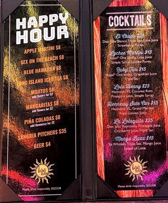 Happy hour menu