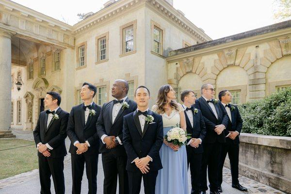 I outfitted my groomsmen in tuxes from The Black Tux. My wedding tux was custom-made by Trio Custom Clothiers. Leigh Wolfe Photography.