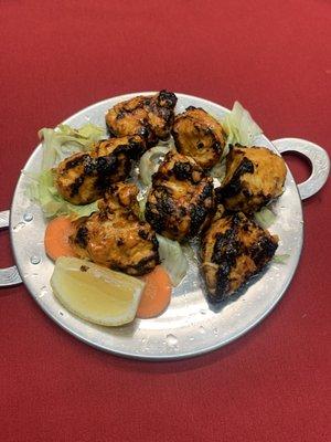 Chicken Tikka - Tender bonless cubes of chicken seasoned in a rich blend of yogurt, lemon juice and spices, and grilled tandoori style.