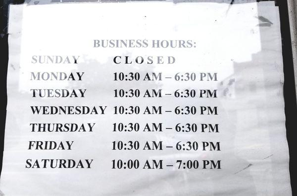 Store hours as of June 2019