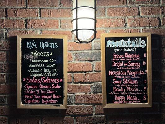 N/A Beer list, Mocktail Menu