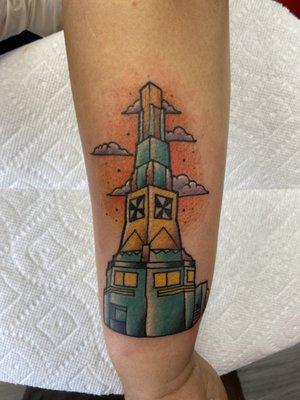 Tattoo of the tower done by Dewayne Norton