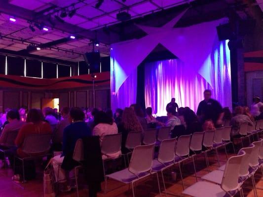 In Campbell Student Union hall waiting for start of annual student fashion show, Runway.